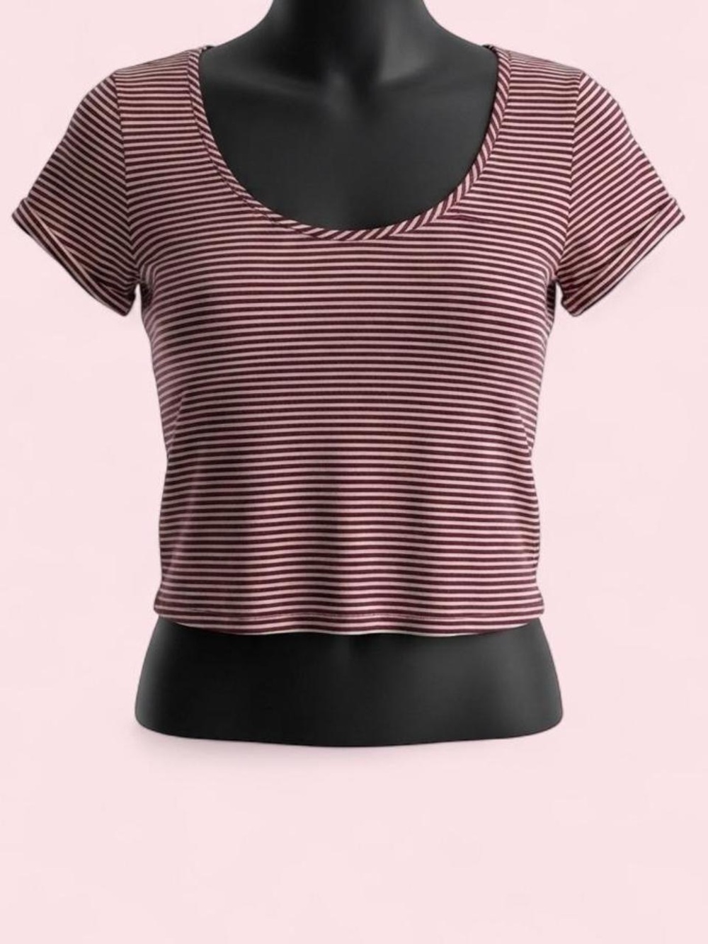 Vintage Wet Seal Scoop Neck Women Fall Layering Grunge Tee - Burgundy and White